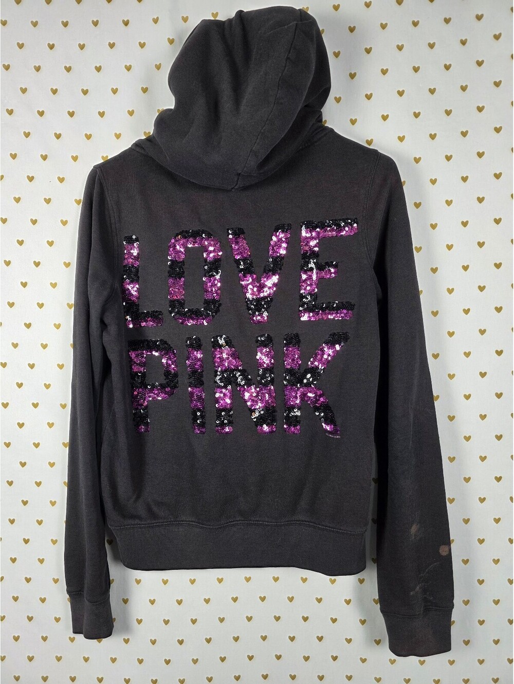 Victorias Secret Pink Striped Bling Sequined Full Zip Hoodie jacket Medium